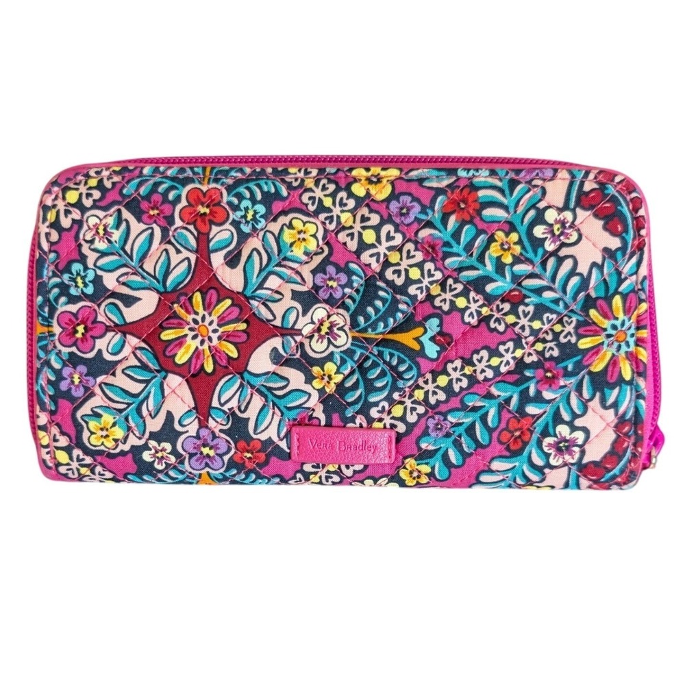 Vera Bradley Turn Lock Zip Around Wallet Kaleidoscope Pink Floral